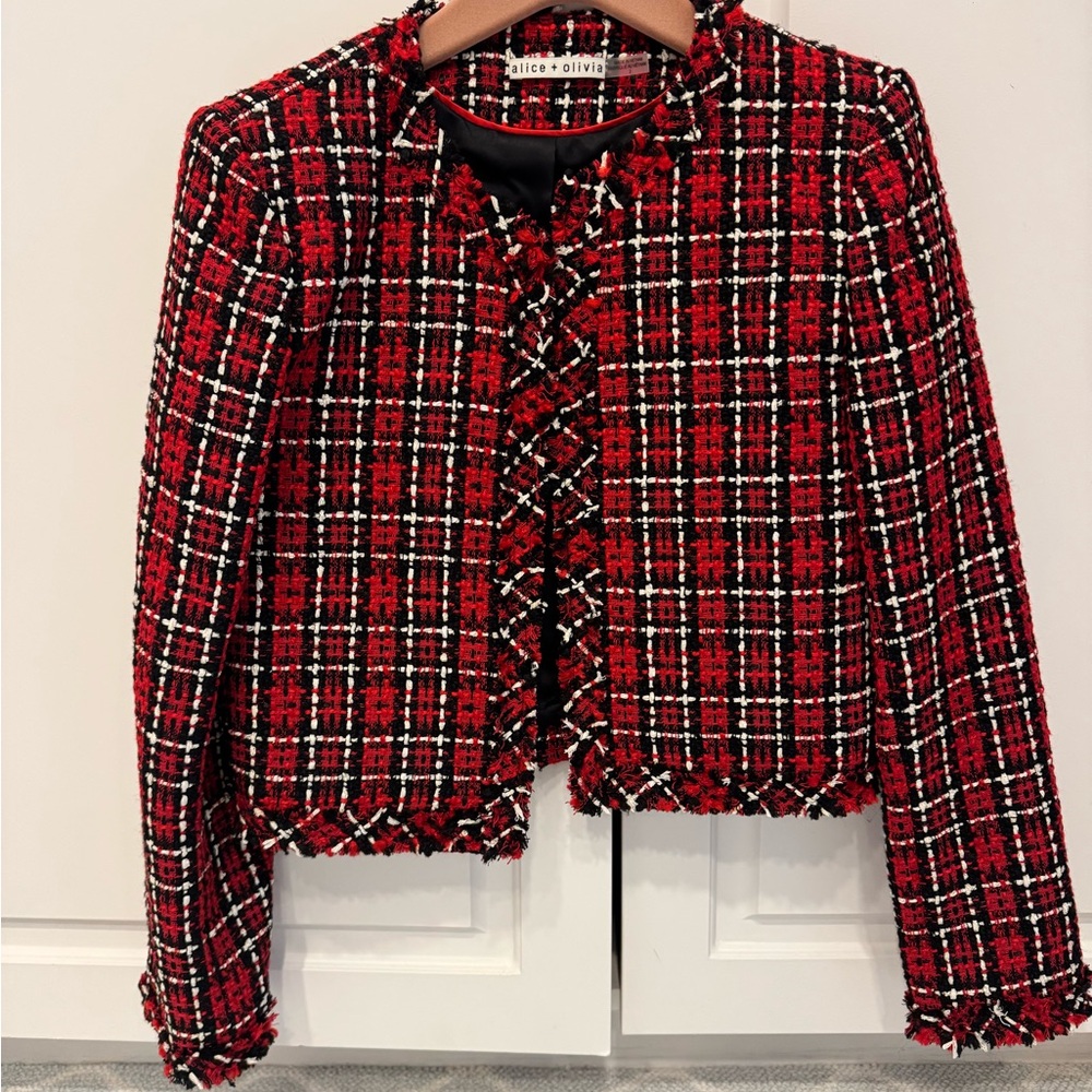 Alice + Olivia Red and Black Plaid Blazer
